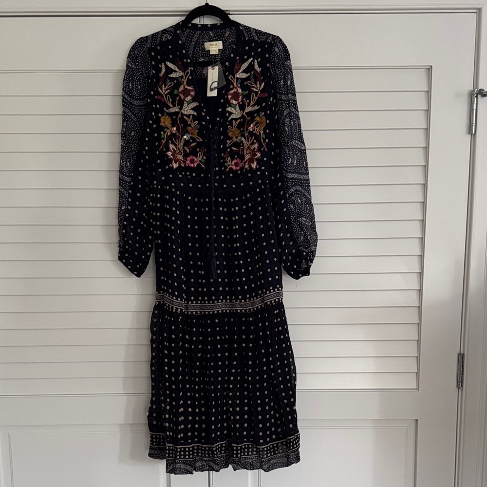 Anthropologie Black Dress with Floral Embroidery